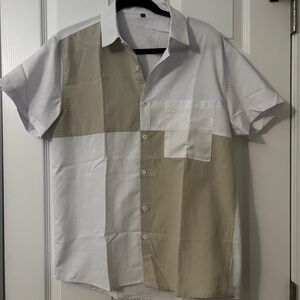 SHEIN Men's Casual Color Block Shirt - White and Tan